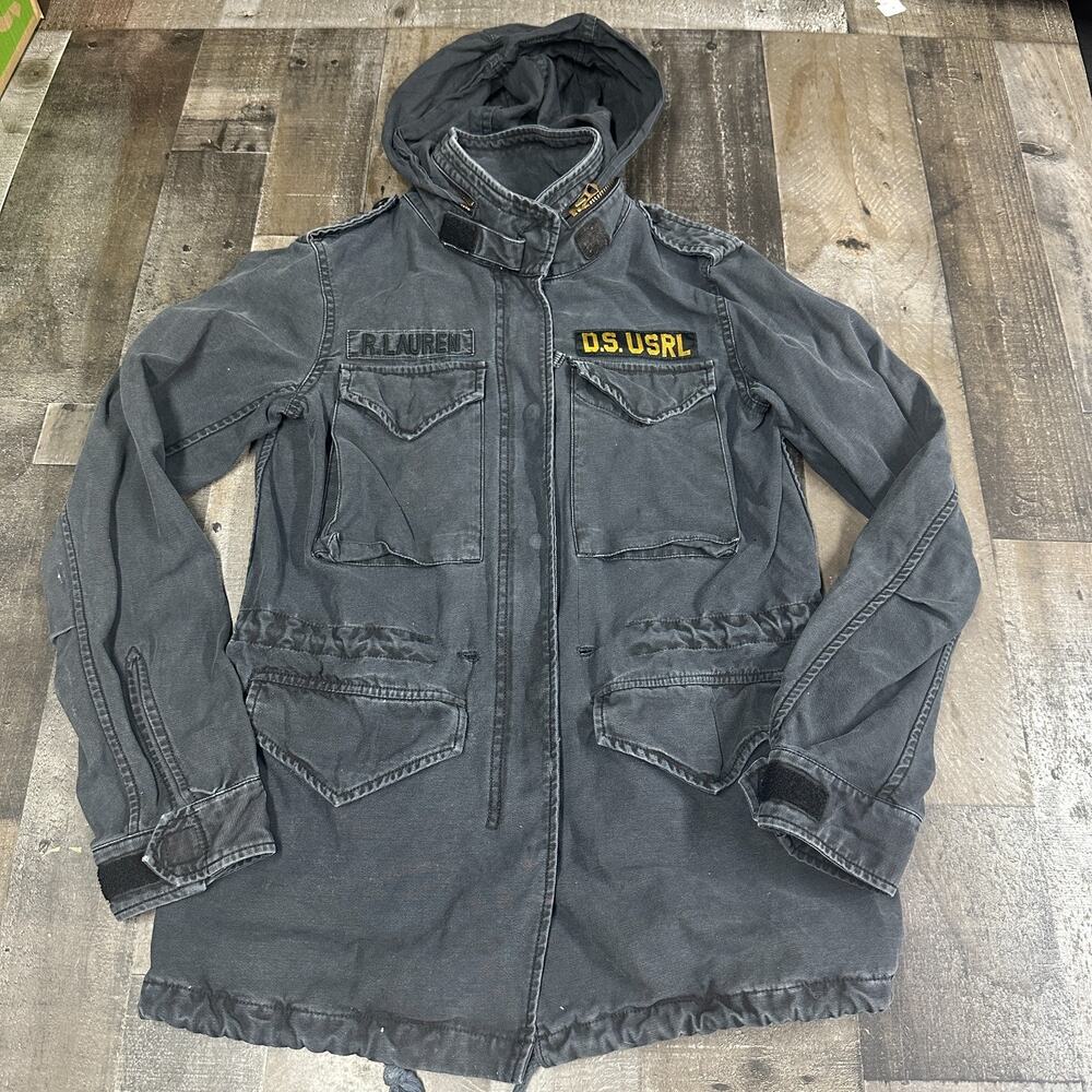 Ralph Lauren Denim & Supply‎ Jacket Military M-65 USA Flag Graphite RARE XS